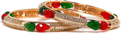 Bindhani Uber Green Alloy Cubic Zirconia 10K White Gold Plated Bangle Set Pack of 2 Bindhani Uber Green Alloy Cubic Zirconia 10K White Gold Plated Bangle Set Pack of 2