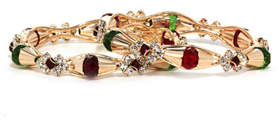 Bindhani Bridal Alloy Cubic Zirconia 10K White Gold Plated Bangle Set Pack of 2