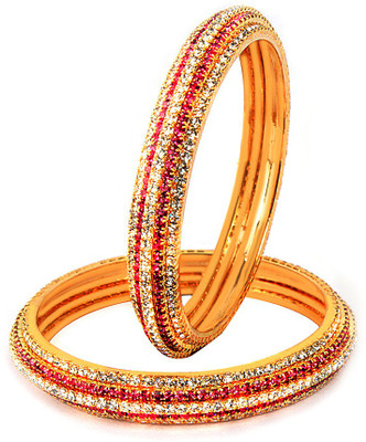 73% OFF on VK Jewels Radiant Alloy Cubic Zirconia 18K Yellow Gold Plated Bangle Set Pack of 2