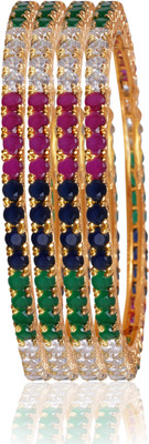 70% OFF on American Diamond Beautiful Brass, Copper Cubic Zirconia, Ruby, Emerald, Sapphire 18K Yellow Gold, Rhodium Plated Bangle Set Pack of 4