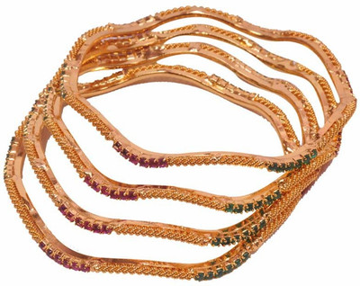 30% OFF on PFJ PFJ0002 Brass, Copper Cubic Zirconia 24K Yellow Gold Plated Bangle Set Pack of 4