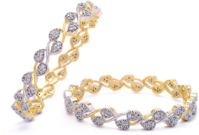 80% OFF on Prisha Designer Silver Alloy Cubic Zirconia Yellow Gold Plated Bangle Set Pack of 2