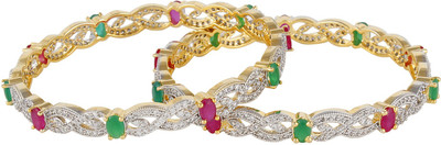 52% OFF on Affinity Beautiful Red Green Stone CZ Studded Alloy, Silver Cubic Zirconia 22K Yellow Gold Plated Bangle Set Pack of 2