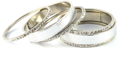 14% OFF on Vidhya Kangan White Brass Crystal Rhodium Plated Bangle Set Pack of 6