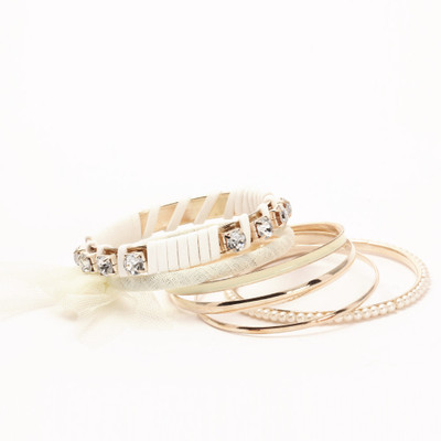 30% OFF on KhoobSurati Classy And Pearl Metal Bangle Pack of 6