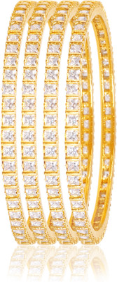 77% OFF on American Diamond Beautiful Brass, Copper Cubic Zirconia, Diamond 18K Yellow Gold, Rhodium Plated Bangle Set Pack of 4