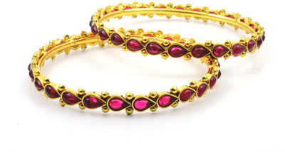 73% OFF on Anukh Contemporary Fashion Alloy Ruby Yellow Gold Plated Bangle Set Pack of 2