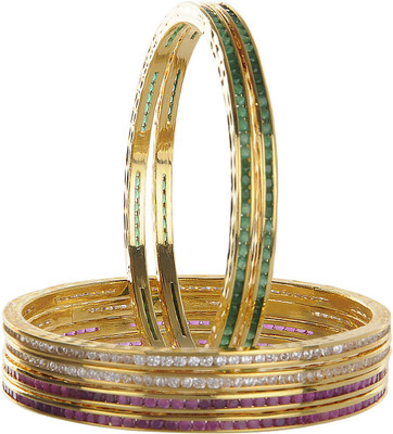 48% OFF on Treasure Trove Royal Collection Silver Zircon Yellow Gold Plated Bangle Set Pack of 6