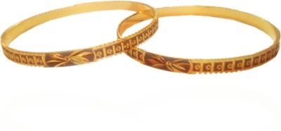 12% OFF on Glitterz Two Tone Flower Brass Yellow Gold Plated Bangle Set Pack of 2