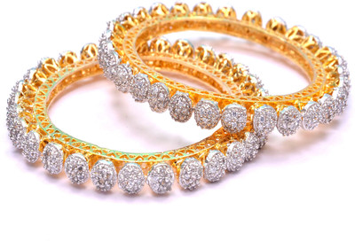 60% OFF on Alysa Parfait Copper, Brass Cubic Zirconia 18K Yellow Gold, Rhodium Plated Bangle Set Pack of 2