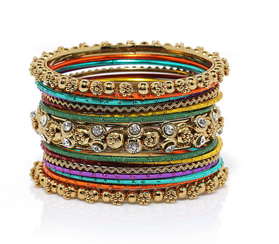 59% OFF on Bindhani Antique Brass Yellow Gold Plated Bangle Set Pack of 17