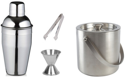 51% OFF on Dynamic Store (Medium) - Cocktail shaker, Ice Tong, Double Wall Ice bucket and Peg measure 4 - Piece Bar Set