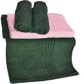 Trident Everyday Cotton Bath Towel Set 2 Bath Towel, 2 Hand Towels, Dark Green, Pink