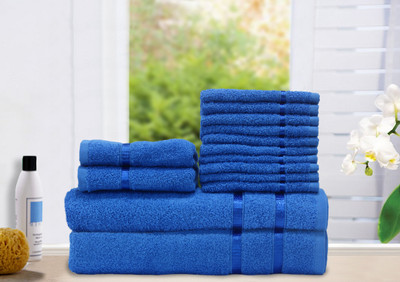 Story@home Cotton Bath, Hand & Face Towel Set 2 Bath Towel, 2 Hand Towel, 10 Face Towel, Blue