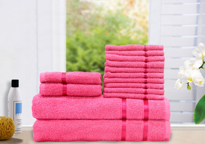 Story@home Cotton Bath, Hand & Face Towel Set 2 Bath Towel, 2 Hand Towel, 10 Face Towel, Pink