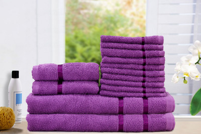 Story@home Cotton Bath, Hand & Face Towel Set 2 Bath Towel, 2 Hand Towel, 10 Face Towel, Purple