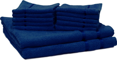 Story@home Cotton Bath & Hand Towel Set 2 Bath Towel And 10 Face Towel, Dark Blue