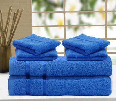 Story@home Cotton Bath & Hand Towel Set 2 Pc Bath Towel, 4 Pc Hand Towel, Blue
