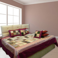 A'la Mode Creations n Cotton Silk Double Bedcover with 2 Pillow Covers and 2 Cushion Covers without fillers (16*16), Pink color Cotton Silk Blend Bedding Set