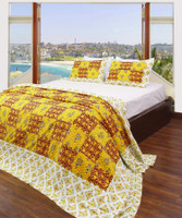 A'la Mode Creations Cotton Double Bedspread with 2 Pillow Covers, Yellow color Cotton Bedding Set