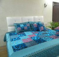 A'la Mode Creations Velvet Silk Double Bedspread cum Bedcover with 2 Pillow Covers and 2 Cushion Covers without fillers (16*16), Blue color Velvet Bedding Set