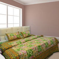 A'la Mode Creations Cotton Double Bedspread with 2 Pillow Covers, Multi color Cotton Bedding Set