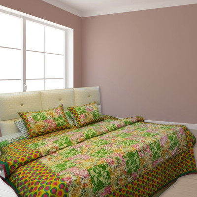 23% OFF on A'la Mode Creations Cotton Double Bedspread with 2 Pillow Covers, Multi color Cotton Bedding Set