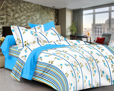 70% OFF on Ahmedabad Cotton Cotton Floral Single Bedsheet 1 Single Bedsheet & 1 Pillow Cover, White, Blue