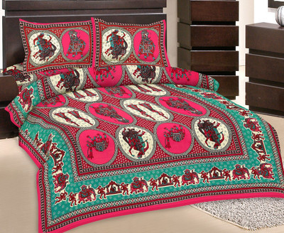 50% OFF on GRJ India Cotton Printed Double Bedsheet 1 Bedsheet, 2 Pillow Cover, Multicolor