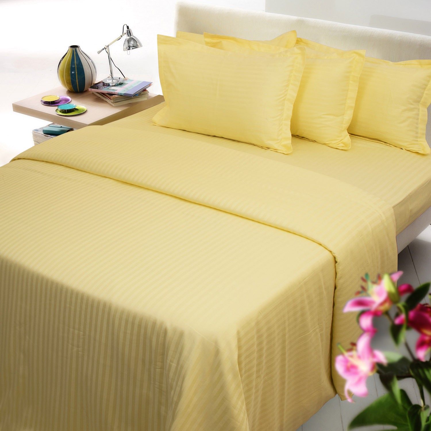 18% OFF on Mark Home Cotton Striped Double Bedsheet