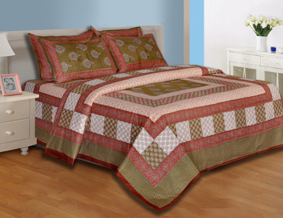 28% OFF on Salona Bichona Cotton Abstract Double Bedsheet 1 Bedsheet, 2 Pillow Covers, Multicolor