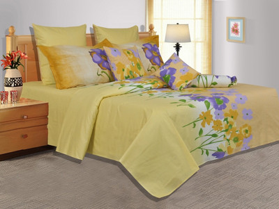 33% OFF on Salona Bichona Cotton Floral Double Bedsheet 1 Bedsheet, 2 Pillow Covers, Yellow