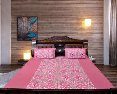 67% OFF on Optimistichomefurnishing Cotton Floral Double Bedsheet 1 Bedsheet, 2 Pillows, Pink