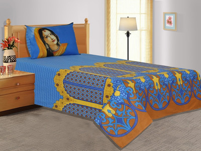28% OFF on Salona Bichona Cotton Printed Single Bedsheet 1 Bedsheet, 1 Pillow Cover, Blue