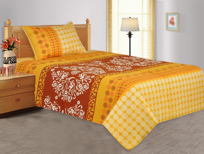 20% OFF on Salona Bichona Cotton Floral Single Bedsheet 1 Single Bedsheet, 1 Pillow Cover, Yellow