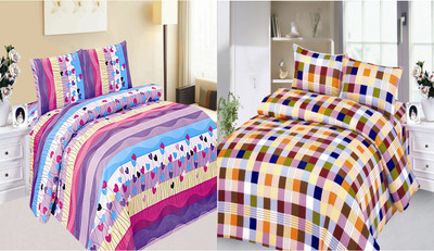 58% OFF on Carah Polyester Printed Double Bedsheet 2 Bedsheet, 4 Pillow Covers, Multicolor