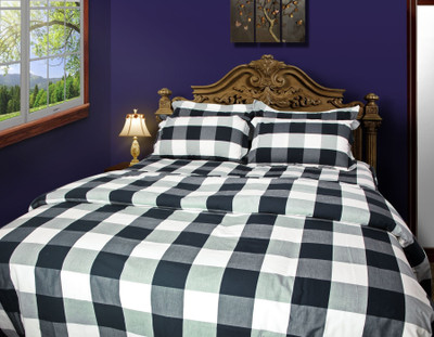 Just Linen Cotton Checkered Large Bedsheet 1 King Flat Sheet, 2 Regular Size Pillow Covers, Blue, White