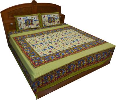 40% OFF on Kismat Collection Cotton Printed Double Bedsheet 1 Bedsheet, 2 Pillow Cover, Blue