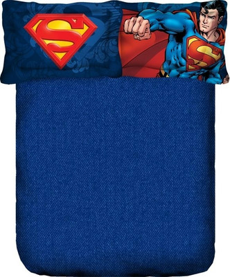 Superman Cotton Abstract Single Bedsheet 1 Bedsheet, 2 Pillow Covers, Blue