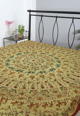 Rajrang Cotton Abstract, Floral Double Bedsheet 1 Bedsheet, Green, Red