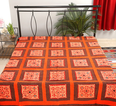 53% OFF on Rajrang Cotton Batik Double Bedsheet 1 Bedsheet, Brown, Red, Orange