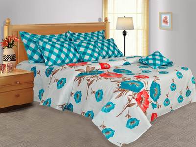 26% OFF on Salona Bichona Cotton Floral King Bedsheet 1 King Size Bedsheet, 2 Pillow Covers, White