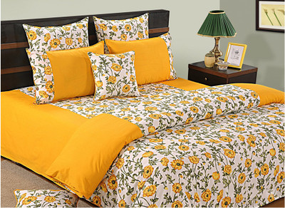 27% OFF on Swayam Cotton Printed Double Bedsheet 1 Bedsheet, 2 Pillow Covers, Yellow