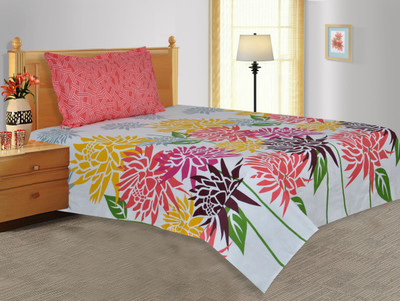 28% OFF on Salona Bichona Cotton Floral Single Bedsheet 1 Bedsheet, 1 Pillow Cover, Multi
