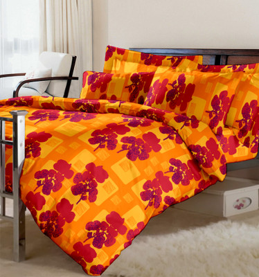 15% OFF on Raymond Cotton Printed Double Bedsheet 1Double Bedsheet, 2 Pillow Cover, Orange