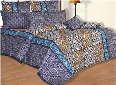 Salona Bichona Cotton Printed Double Bedsheet 1 Bedsheet, 2 Pillow Covers, Multicolor