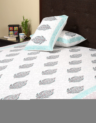 55% OFF on Rajrang Cotton Paisley Double Bedsheet 1 Bed sheet, 2 Pillow Cover, Blue, Gray