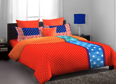 20% OFF on Home Expressions USA Cotton Printed Single Bedsheet 1 Bed Sheet, 1 Pillow Covers, Orange & Navy Blue