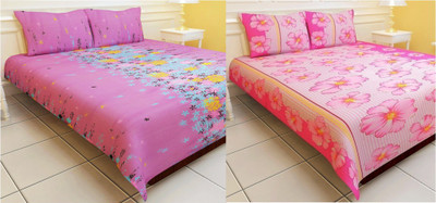 66% OFF on Carah Polyester Printed Double Bedsheet 2 Bedsheets With 4 Pillow Covers, Multicolor