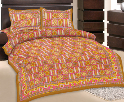 50% OFF on GRJ India Cotton Printed Double Bedsheet 1 Bedsheet, 2 Pillow Cover, Multicolor
